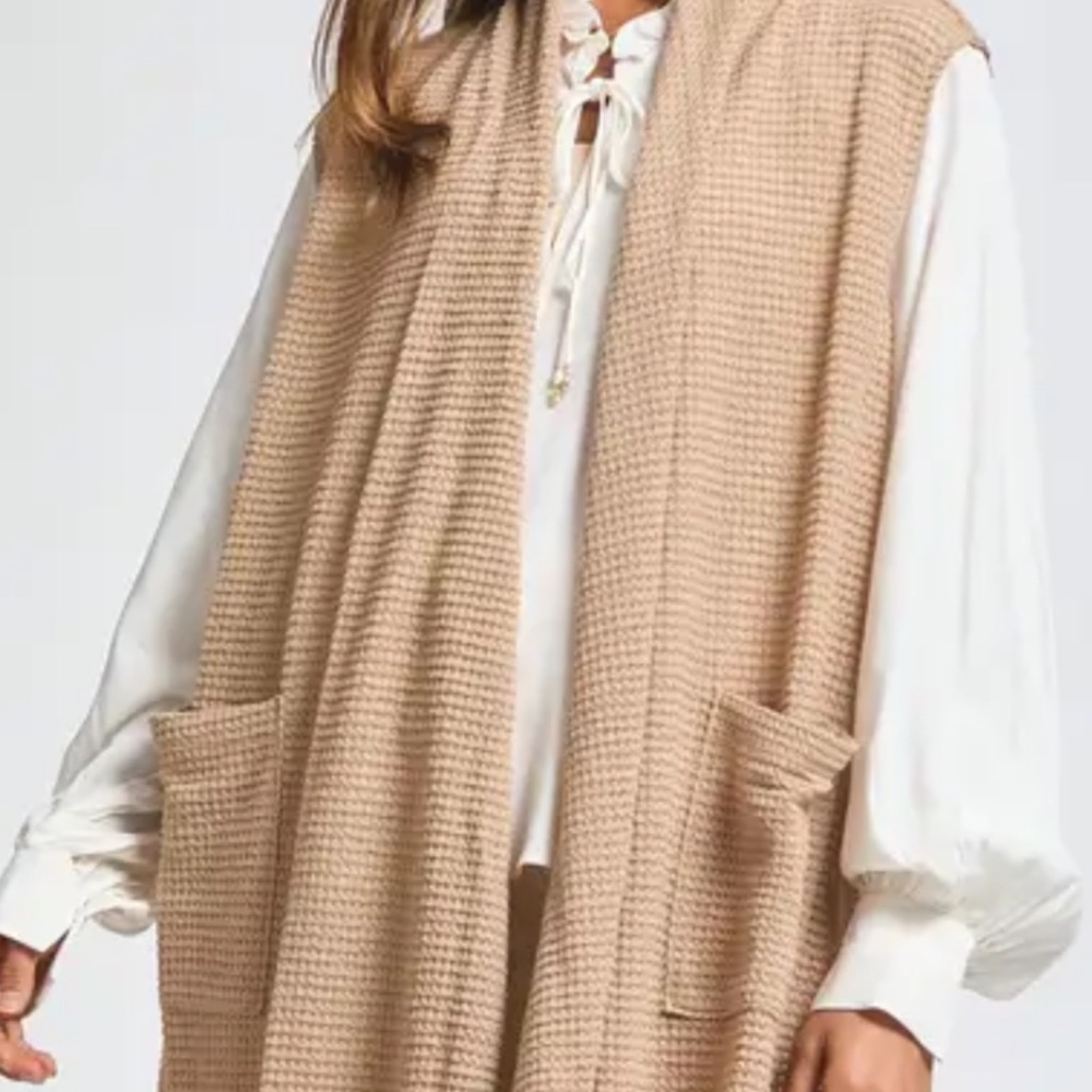 Beige/Tan Waffle Knit Dear Scarlett Vest Cardigan